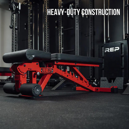 REP Foldable Incline Decline Bench | FID Platform for Home Gym | Compact Portable Fitness Stationary Equipment | Heavy Duty Strength Training Chair | Adjustable Sit-up Dumbbell Workout Support, Red