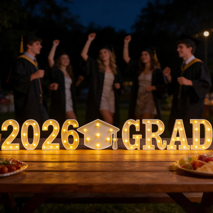 Luvsweets Graduation Decorations 2026 Sign - 9 Led Marquee Letters 'Grad 2026' Grad Light Up Numbers for Kindergarten High School College, Graduation Party Wall Table Centerpieces Decor Supplies