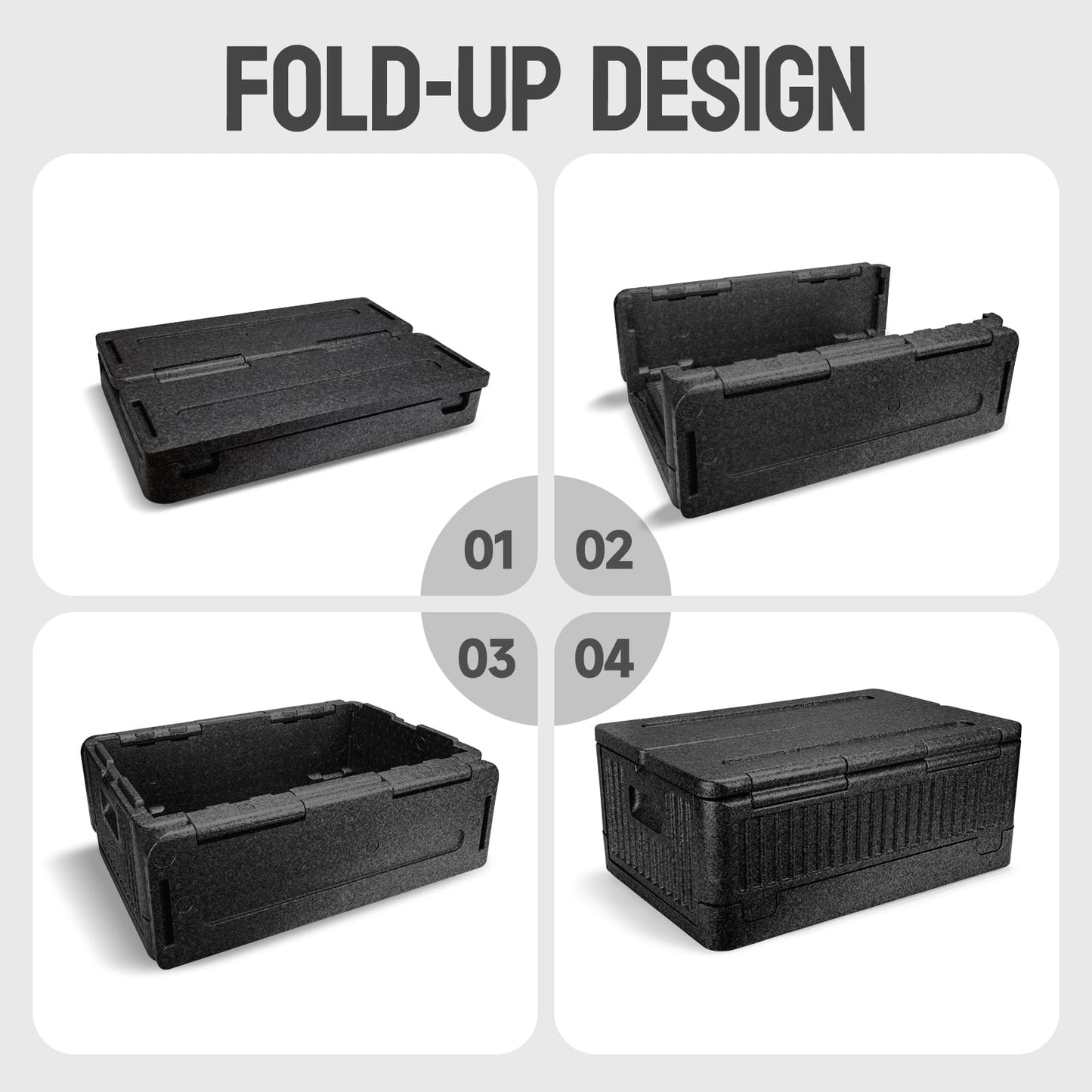 YUANHAO Collapsible Insulated Food Pan Carrier – Top-Loading EPP Catering Hot Box for 8" Full-Size Pans – Thermal Food Transport Warmer for Delivery, BBQ & Events – Keeps Hot/Cold 4+ Hours-Black