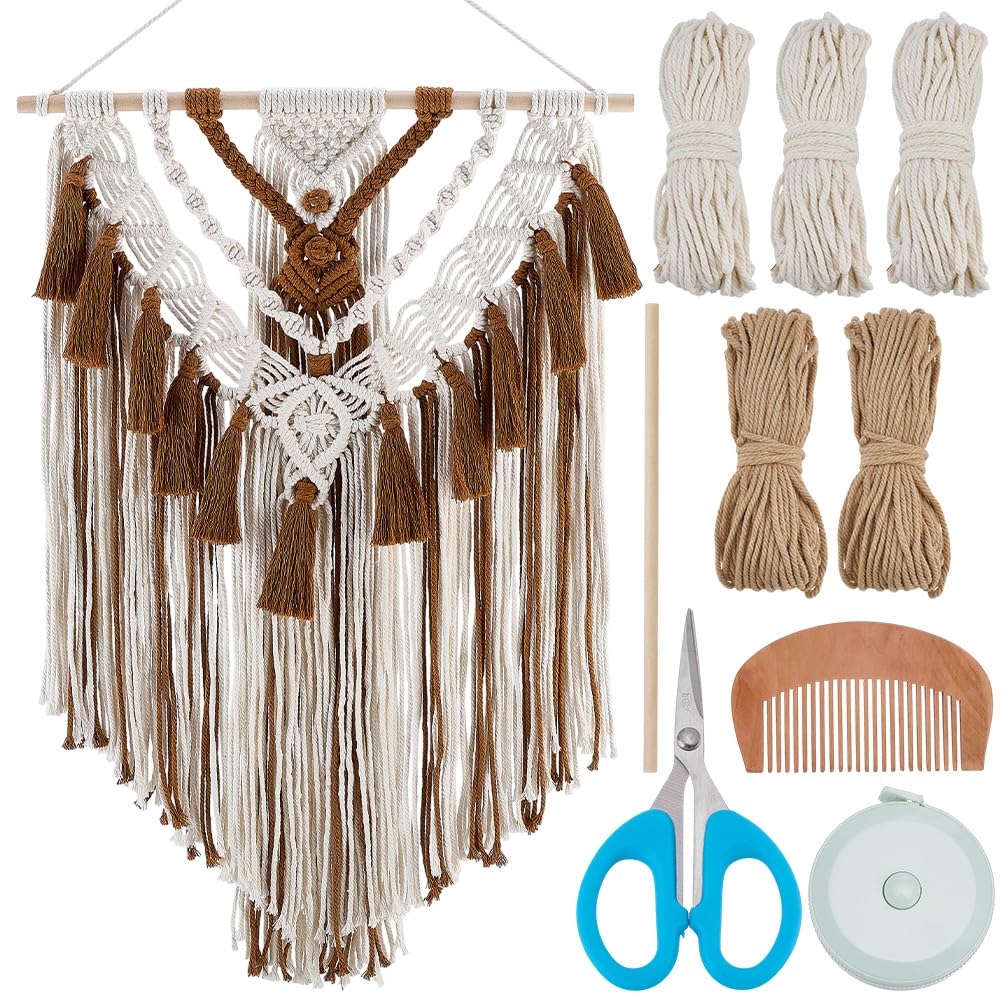 FREEBLOSS DIY Macrame Wall Hanging Kit Woven Tassel Tapestry DIY Cotton Rope Boho Wall Decor Macrame Kit with Instructions for Adults Beginners, 40cm/15.7" Wide