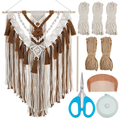 FREEBLOSS DIY Macrame Wall Hanging Kit Woven Tassel Tapestry DIY Cotton Rope Boho Wall Decor Macrame Kit with Instructions for Adults Beginners, 40cm/15.7" Wide