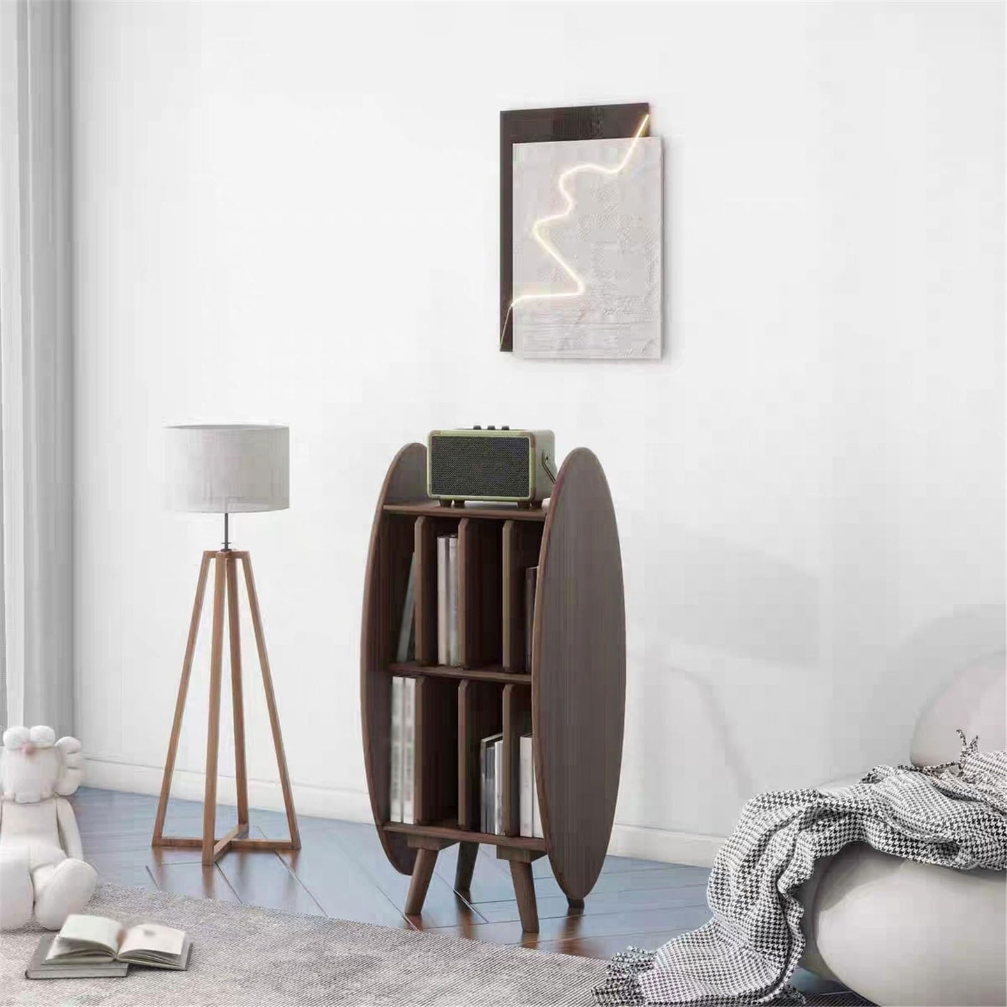 KHUTRW3D Record holder Modern Creativity Wooden Vinyl Record Storage Cabinet for Living Room Bedroom Lounge Vinyl stand(Walnut Colour)