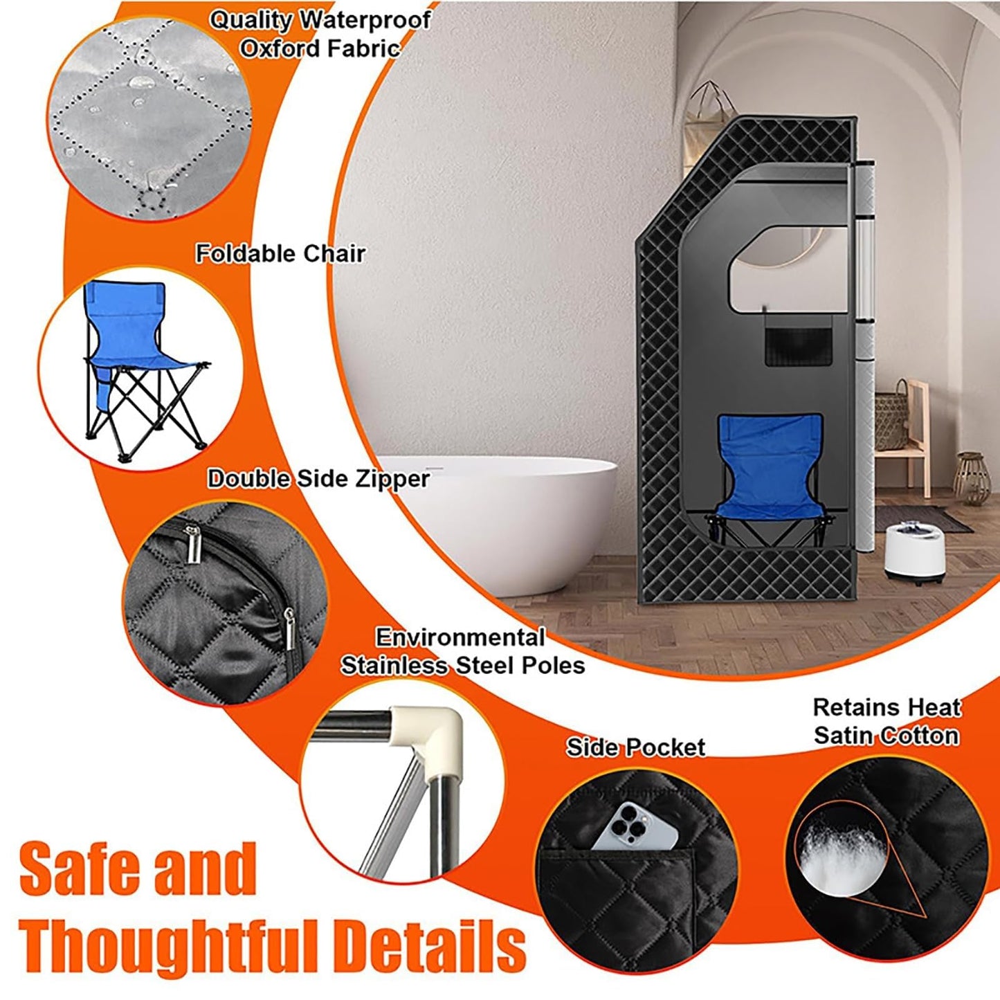 YXKJZHF Portable Sauna Box for Home, Personal Steam Sauna Tent with 1000W 2.6L Steamer, Timer, Remote Control, Folding Chair