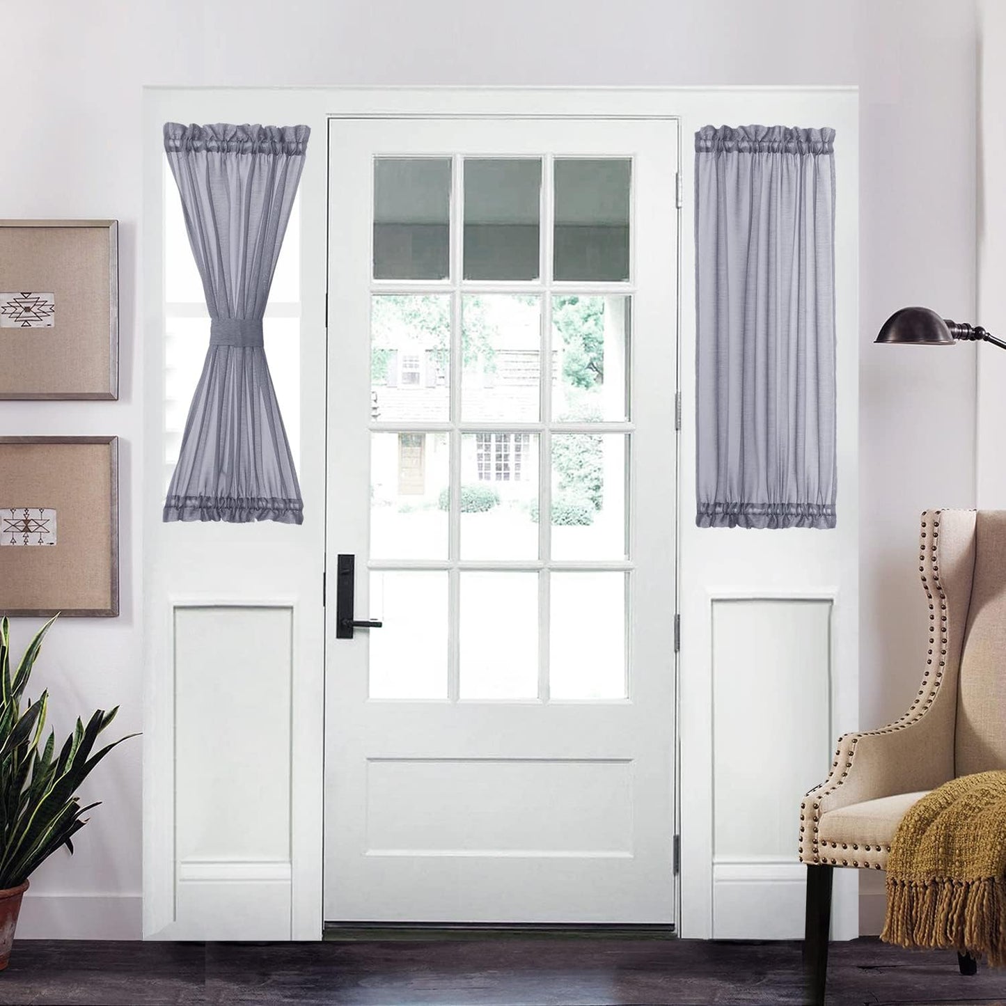 Aquazolax Transparent Sheer French Door Curtain Panel (1 Piece, 30W x 40L, Grey) - Elegant Solid Voile Rod Pocket