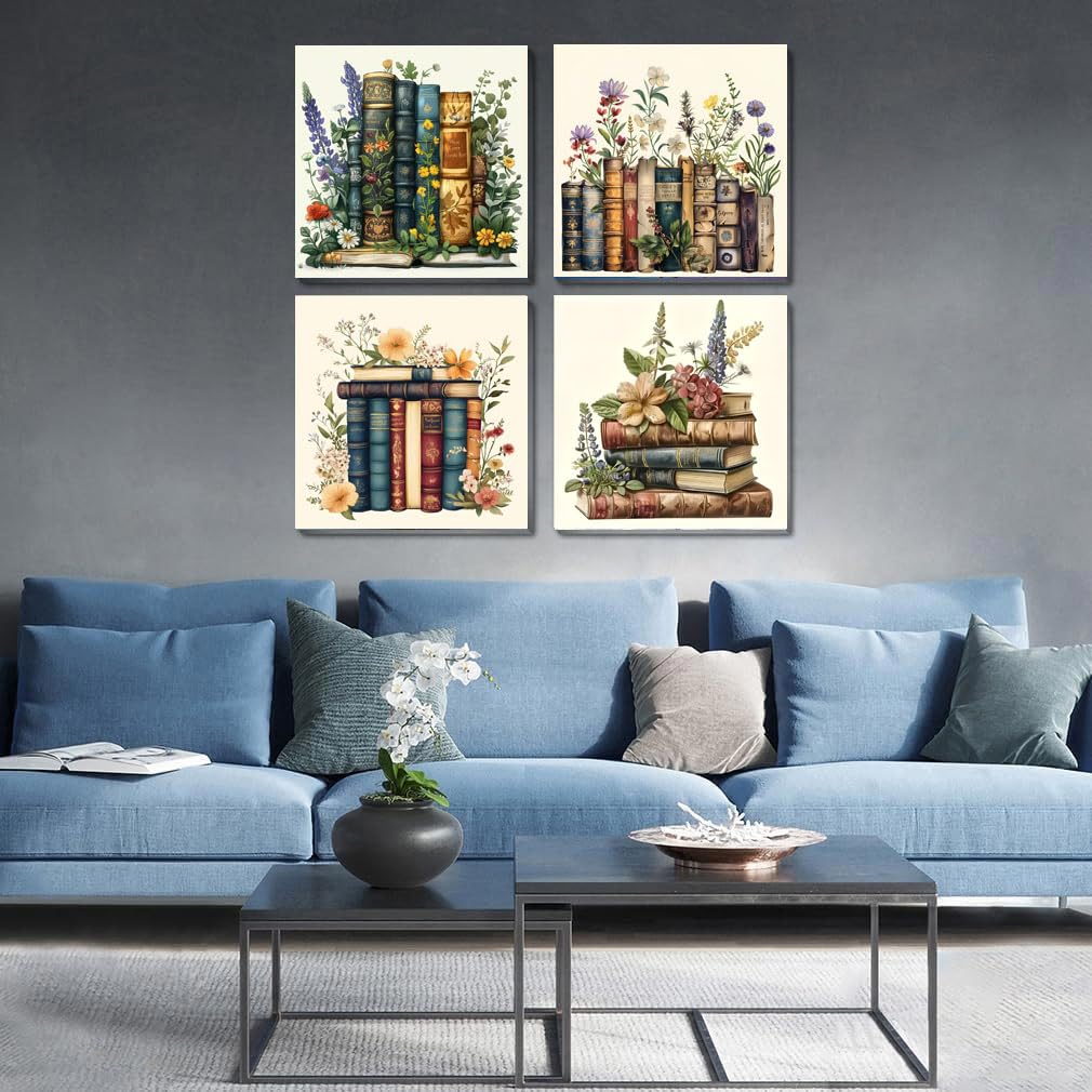 Fotasmua 4 Pack Framed Paint by Numbers for Adult, Book Paint by Numbers Kit for Adults Kids, DIY Flowers Acrylic Painting on Canvas for Home Wall Art Decor 8 x 8 Inch