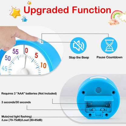 Secura 60-Minute Visual Timer, Rainbow Classroom Timers for Kids, Time Clocks, Countdown Time Tracker Management Tool with Pause Function (Blue & Star)