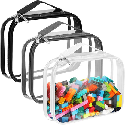 Sanwuta 3 Packs Toy Storage Bags with Zipper, Clear PVC Organizing Bags for Board Games and Kids Books (Black, White,