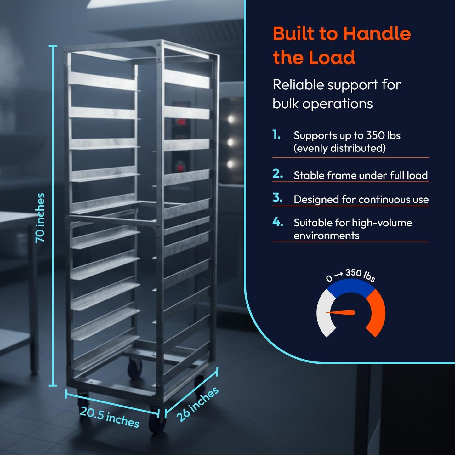 DCUBE 10 Level 6" Spacing Commercial Aluminum Pan Rack, Heavy-Duty Rack for Electronics & Pharma, Mobile Clean Room Rack with Wheels & 2 Locking Casters, Knock-Down Speed Rack, 20.5"x26"x70"