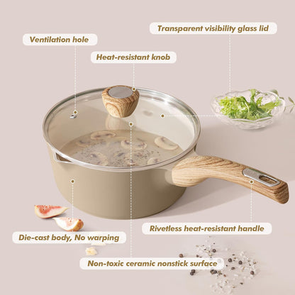 SENSARTE Nonstick Ceramic Saucepan - 1.5 Quart Cooking Pot with Lid & Stay Cool Handle | PFOA Free