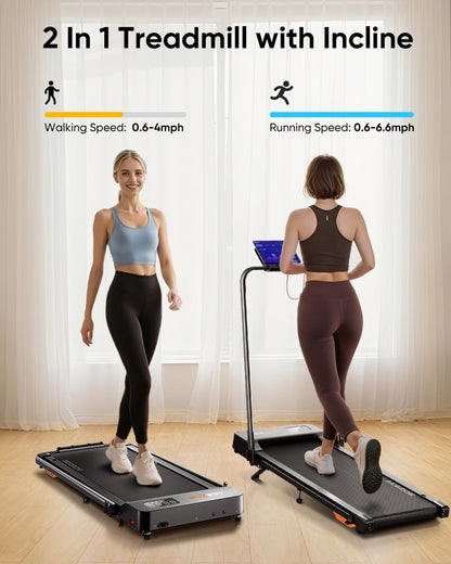 Acezoe Walking pad Treadmill with Incline & Handle Bar, Folding Treadmill for Home Small Spaces, Compact Portable Under Desk Treadmill,Dual LED Display, 2.5Hp Quiet Running pad, APP, 300 lbs Capacity