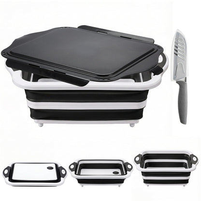 Collapsible BBQ Prep Tub with Lid, Foldable Camping Sink with Colander, Cutting Board, Dish Basin for Kitchen, Bowl, Vegetable and Fruit, Storage Basket for Picnic-Black