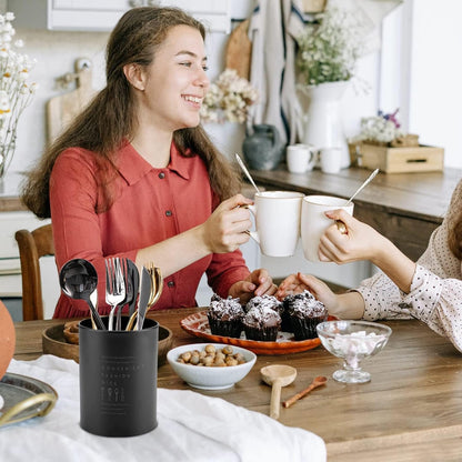 Kitchen Utensil Holder, Black Stainless Steel 3.9x5.1in Spoon Holder with Drainage Holes for Kitchen Counter