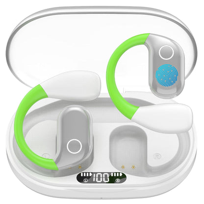 HJX OWS M82 Open Ear Earbuds Wireless Earphones Bluetooth 5.3 Headphone Sport, 55hrs Long Battery Life,Stereo Deep Bass Over Ear Bud with Earhooks, ENC Noise Cancelling Mic, Workout/Running(White)