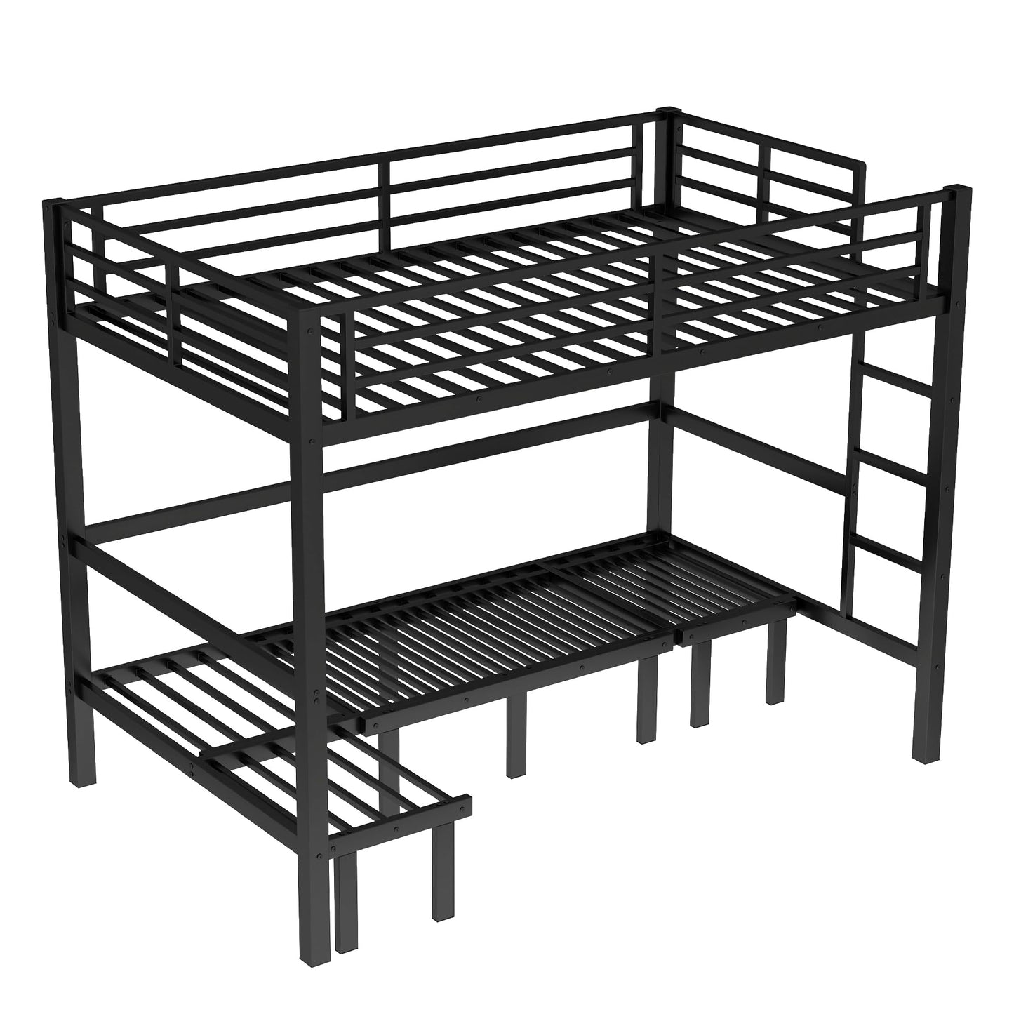Bellemave Twin XL Over Twin XL Futon bunk Bed, Lower bunk can be Pulled Out in Three Sections, Loft Bed with Sofa for Teens, Adults, Bedroom, Black(Excluding Cushions and mattresses)