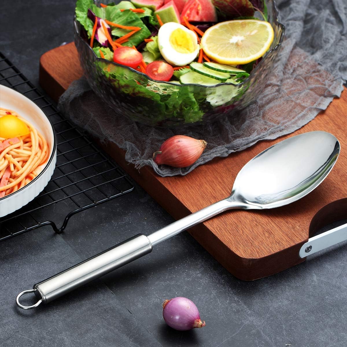 Berglander Solid Spoon, Stainless Steel Cooking Spoon, Basting Spoon, Non-Stick, Heat Resistant, Dishwasher Safe