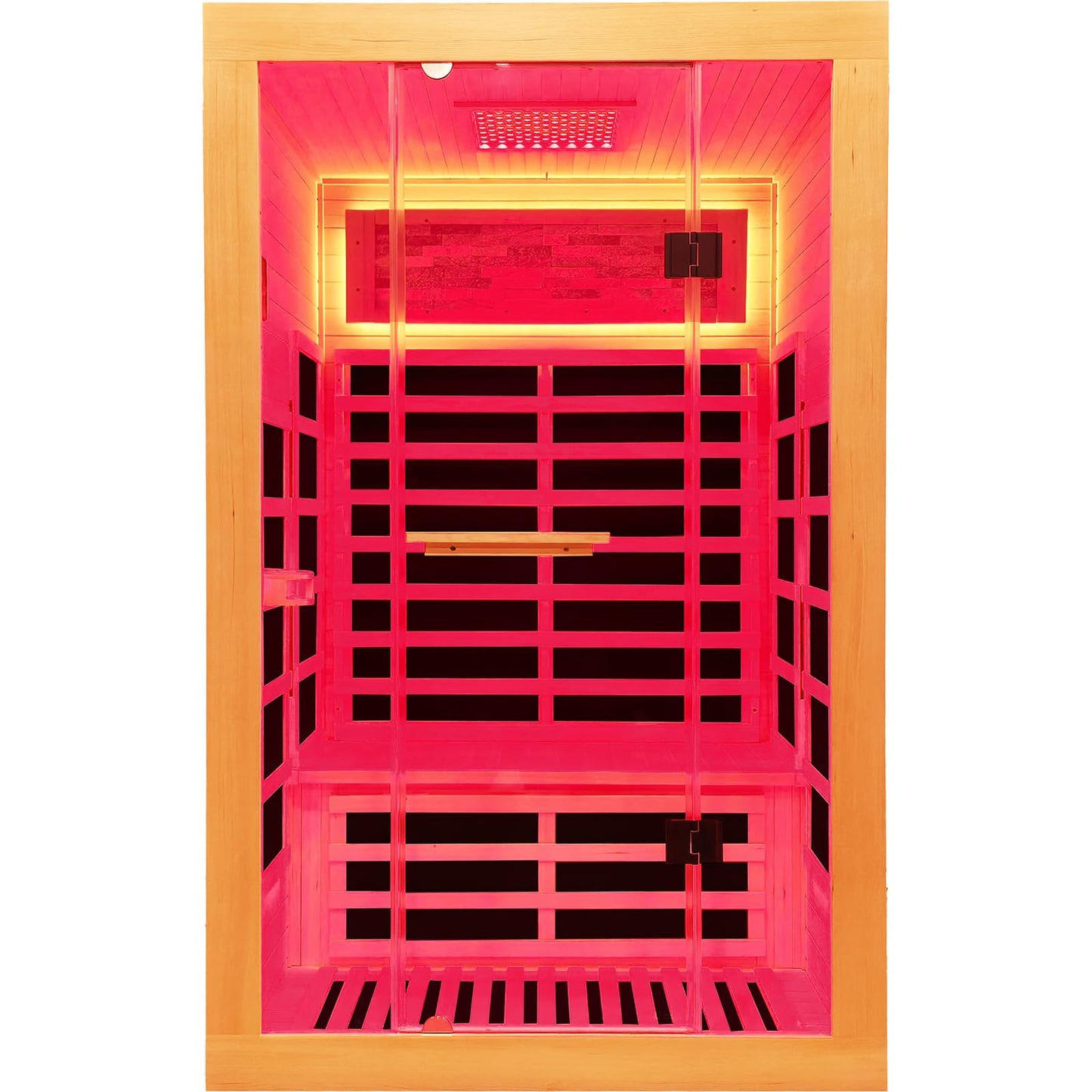 OUTEXER Infrared Sauna 2000W Wooden Saunas Home Spa Room Canadian Hemlock Wood Low-EMF Indoor Saunas with with Red Light Beauty Lamp for Two Person 74.8 * 47.2 * 41.3Inch