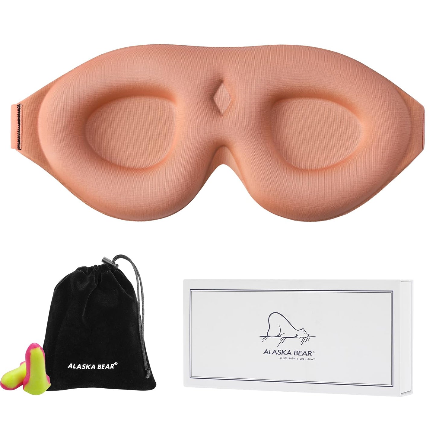 Alaska Bear Sleep Mask for Side Sleepers 2022 Headband Design, Cup-Shaped and Extra-Soft, 100 Blackout Eye Mask Shades Cover for Men and Women Home or Travel, Machine Washable, Black