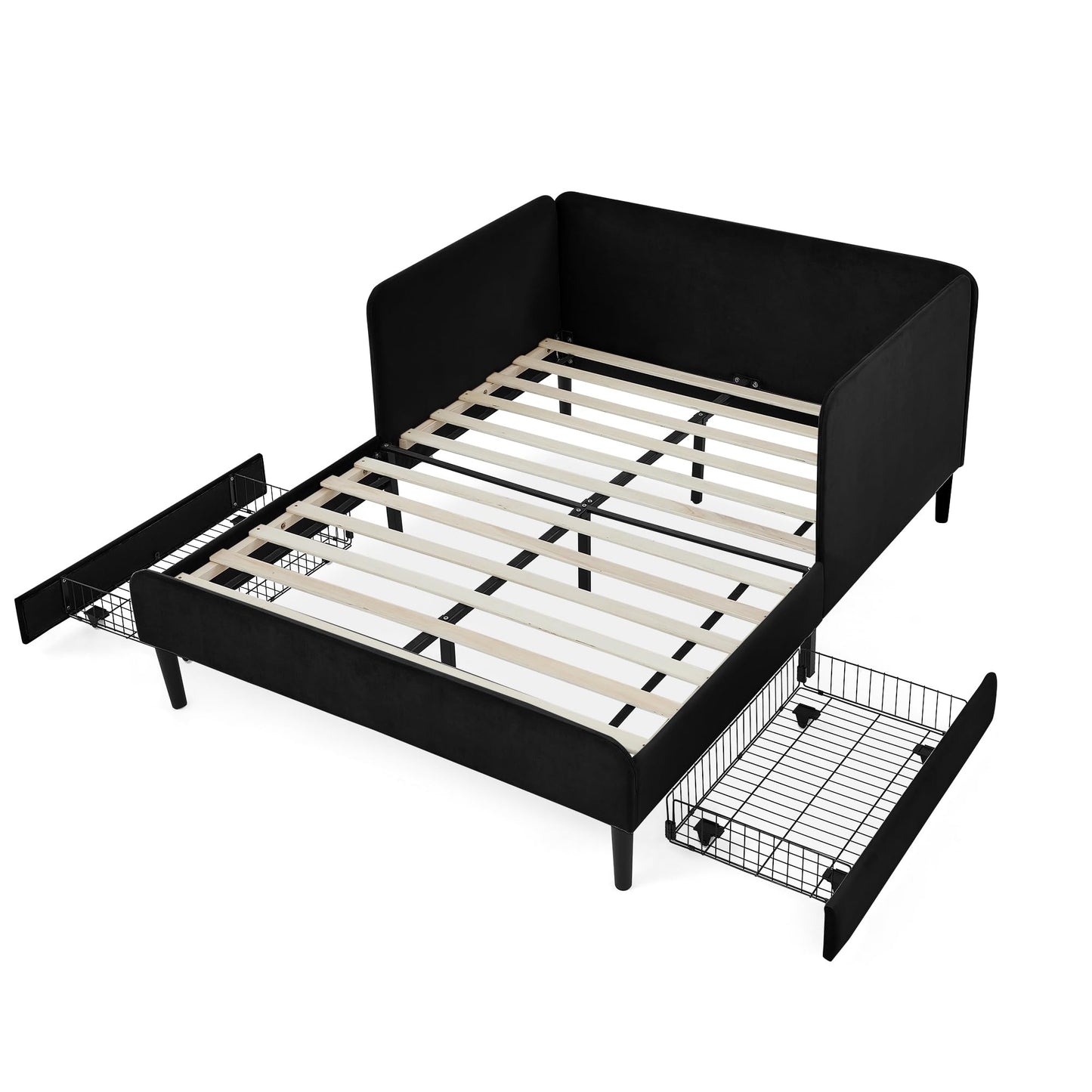 Bellemave Kids Bed with Rails, Full Upholstered Platform BedFrames with Rails and Storage Drawers for Kids, Full Daybed Frame for Boys/Girls/Adults, Black