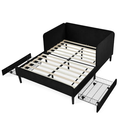 Bellemave Kids Bed with Rails, Full Upholstered Platform BedFrames with Rails and Storage Drawers for Kids, Full Daybed Frame for Boys/Girls/Adults, Black