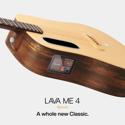 LAVA ME 4 Solid Spruce Top Series,HILAVA 2.0 Smart Acoustics Electric Guitars,right handed,with 3.5 inch TouchScreen,FreeBoost 2.0, Ideal Bag, Woodgrain Brown/Burlywood,36 inch