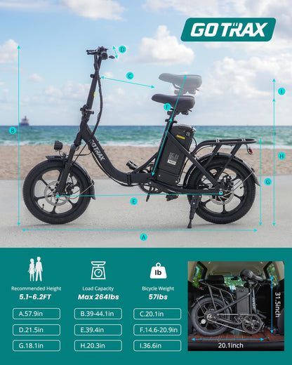 Gotrax S4 16" Folding Electric Bike, Max Range 28Miles(Pedal-Assist) &15.5Mph Power by 350W Motor, Front Suspension&Adjustable Seat and Handlebar, Commuter Electric Bicycle for Adults Black