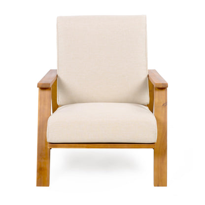 Christopher Knight Home Smeb Lounge Chair Outdoor with Cushions, Acacia Wood Adirondack Chair, Slatted Design Side Chair, Extra Seating for Balcony Backyard Poolside Garden, Teak + Beige