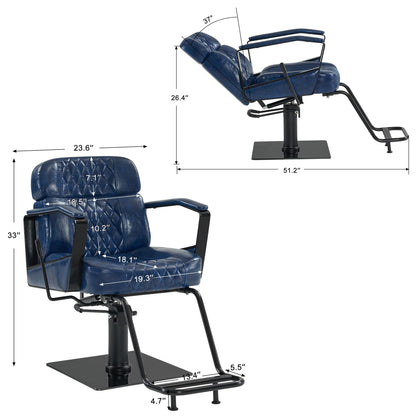 BarberPub Classic Barber Chair, 440Lbs Hydraulic Pump Manual Recliner Salon Chair for Hair Stylist, Home&Beauty Salon, Barbershop, Salon&Spa Equipment 3068 (Blue)