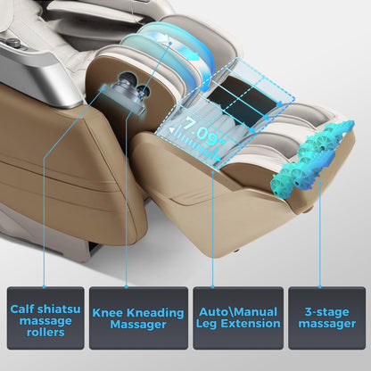 iBooMas 4D Massage Chair, IBM-P03 Full Body Massage Chair with Touchscreen, AI Voice & APP Control, Wireless Charger, Leg Roller, Auto Leg Extension, Heated Back, Waist, and Feet (Beige)