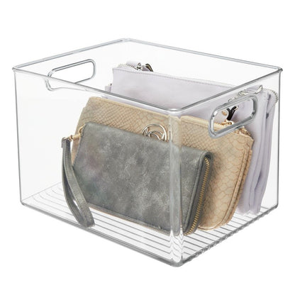 mDesign Plastic Storage Closet Organizer Bin, Container Bin for Entryway, Hallway, Linen, and Coat Closet - Organization for Clothing, Blankets, Toys, and Accessories, Ligne Collection, 4 Pack, Clear