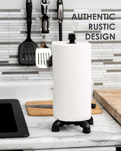 Set Pipe DCOR Black Electroplated Industrial Paper Towel Holder, Rustic Kitchen Farmhouse Decoration, Durable Metal
