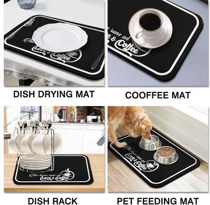 Coffee Bar Mat Rubber Dish Drying Mat, 19.5x12in for Kitchen Counter and Coffee Accessories