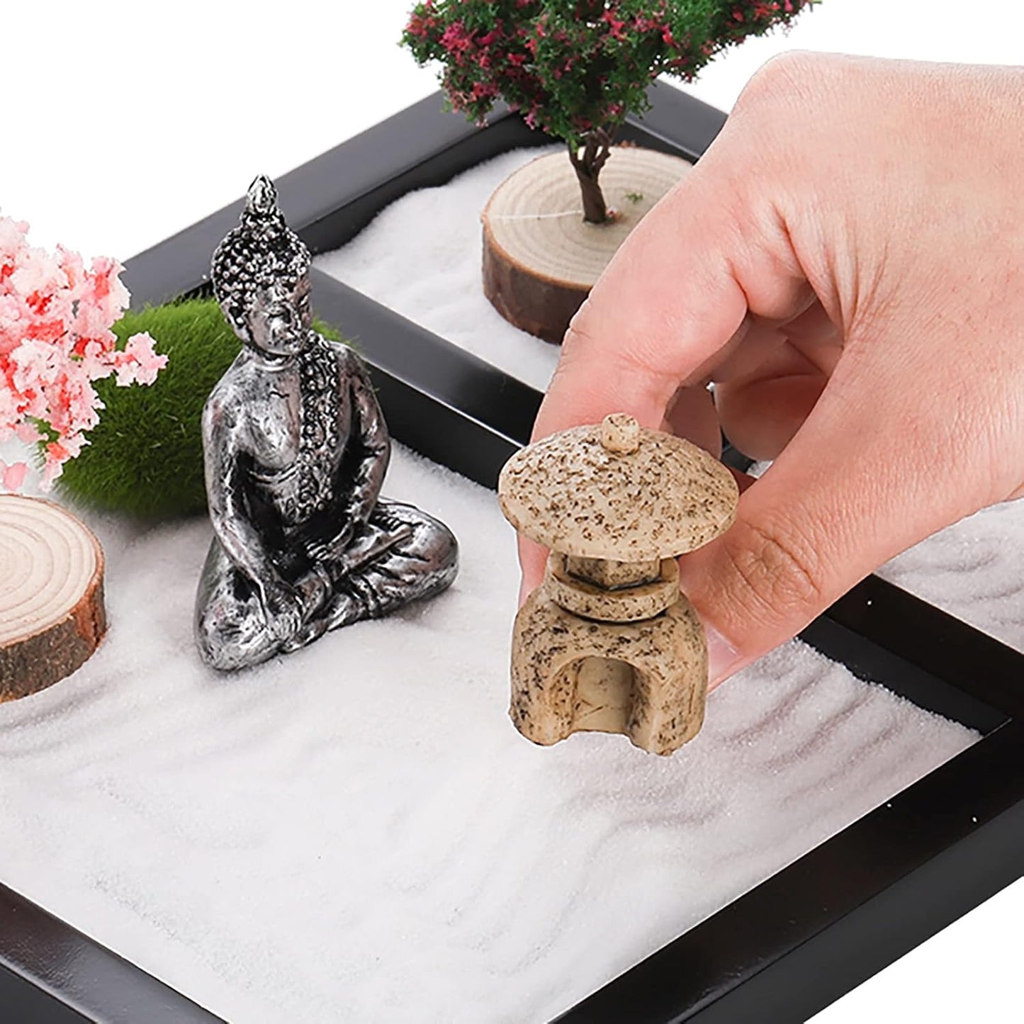 Zen Garden Kit for Desk, 8.5×7.5 Inches Japanese Mini Accessories, Sand Tray Therapy Kit for Home Office Decor