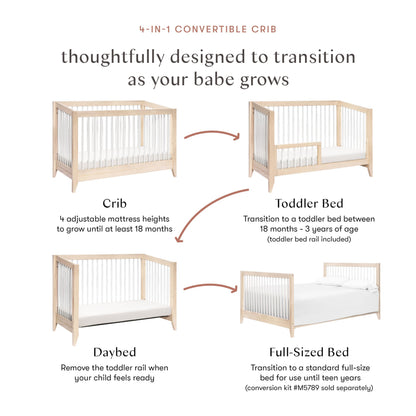 Babyletto Sprout 4-in-1 Convertible Crib with Toddler Bed Conversion Kit in Washed Natural and White, Greenguard Gold Certified