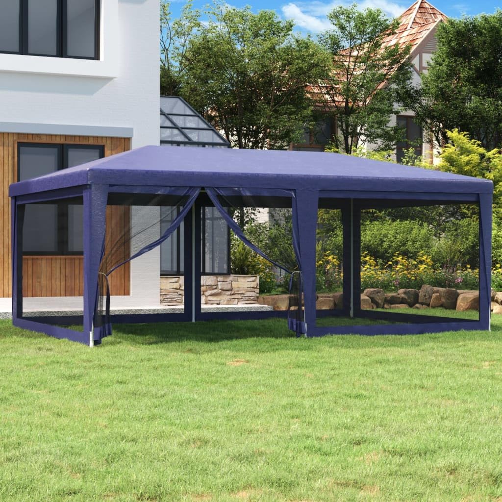 Party Tent, Blue 19.7'x13.1' HDPE, Waterproof UV Proof Outdoor Gazebo with 6 Mesh Sidewalls, Iron Frame for Events, Weddings, and Parties Outdoor Structures