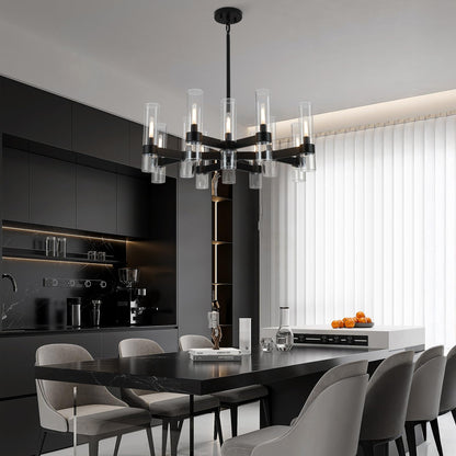 12 Light Black Chandeliers for Dining Room Light Fixtures Over Table, Modern Farmhouse Chandelier with Clear Glass Cover for Living Dining Room Kitchen Island Bedroom Foyer 34"