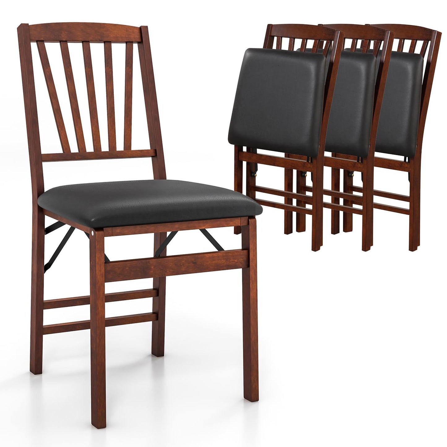 KOTEK Folding Dining Chairs Set of 4, Wooden Kitchen Chairs with Padded Seat & Solid Wood Frame, 400 LBS Weight Capacity, No Assembly Foldable Chair for Dining Room, Living Room