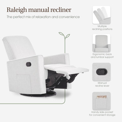 Evolur Raleigh Upholstered Manual Glider Recliner– Rocking & 360° Swivel with Smooth Glide – Greenguard Gold & FSC Certified – Modern Nursery and Living Room Chair in Fog