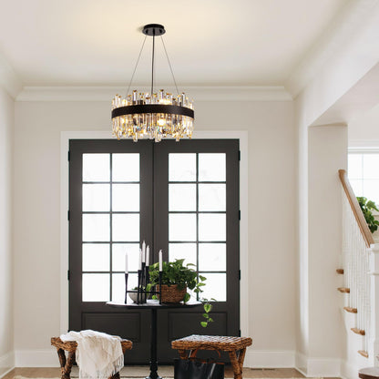 CROSSIO Modern Crystal Chandelier for Dining Room, 12-Light Luxury Black 2 Tiers Crystal Raindrop Chandelier, Contemporary Hanging Light Fixture for Living Room Entryway Foyer D19.7''