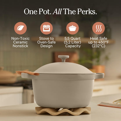 Our Place Perfect Pot | 5.5 Qt Ceramic Pot with Lid & Spatula | Patented 8-in-1, PFAS-Free Nonstick, Non-Toxic Cookware | Induction & Oven-Safe up to 450°F | Steam