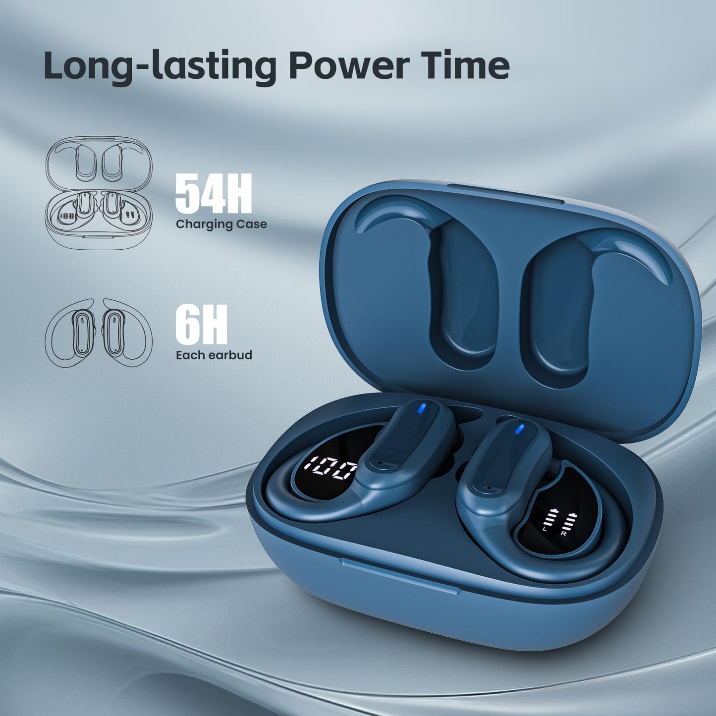 Wireless Earbuds, Bluetooth 5.4 Headphones, True Wireless Stereo Sound Earphones with Noise Cancelling Mic, Fast Charging, IPX7 Waterproof, Comfort Fit Ear Buds for Sports/Workouts/Travel (Blue)