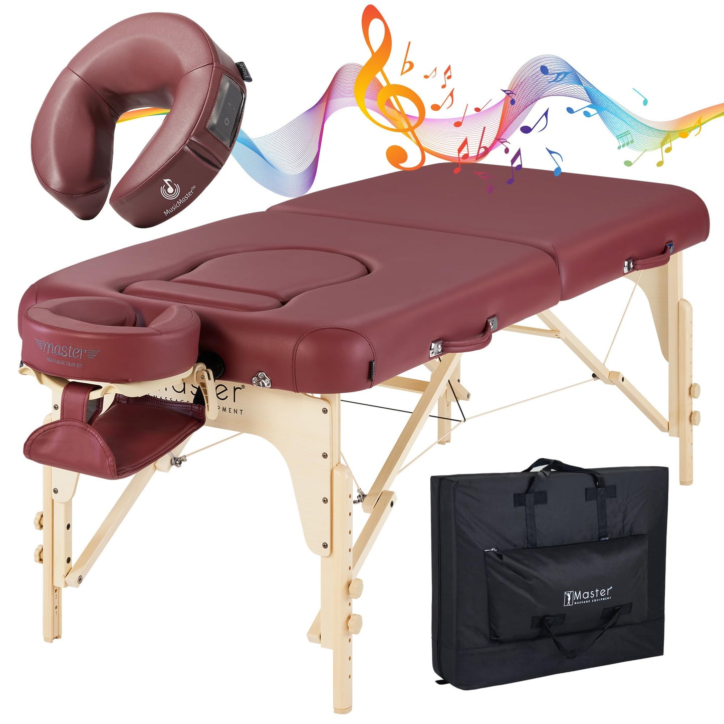 Master Massage 30" Eva Pregnancy Table Massage Table Beauty Bed Package with Extra MusicMaster Universal/Cresenct Sound Face Cradle Cushion- Burgundy