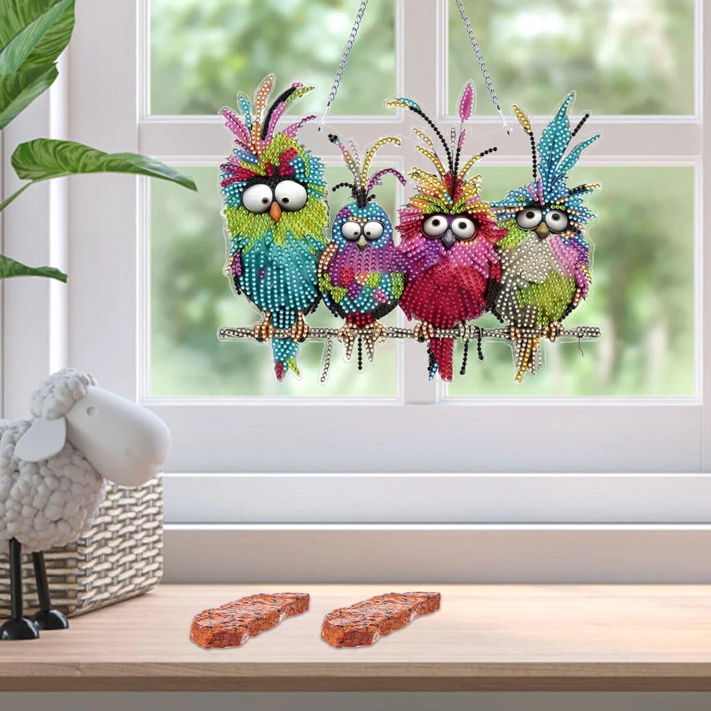 NQRSBUI DIY Hanging Diamond Art Kits for Adults, Bird Double Sided Diamond Art Painting Suncatchers Pendants, Crystal Gem Craft Painting Kit for Home Garden Wall Decor Gift (Bird)