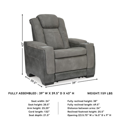 Signature Design by Ashley Next-Gen DuraPella Power Recliner with Adjustable Headrest, Storage Armrests, Wireless & USB Charging, Faux Leather, 2-Tone Gray
