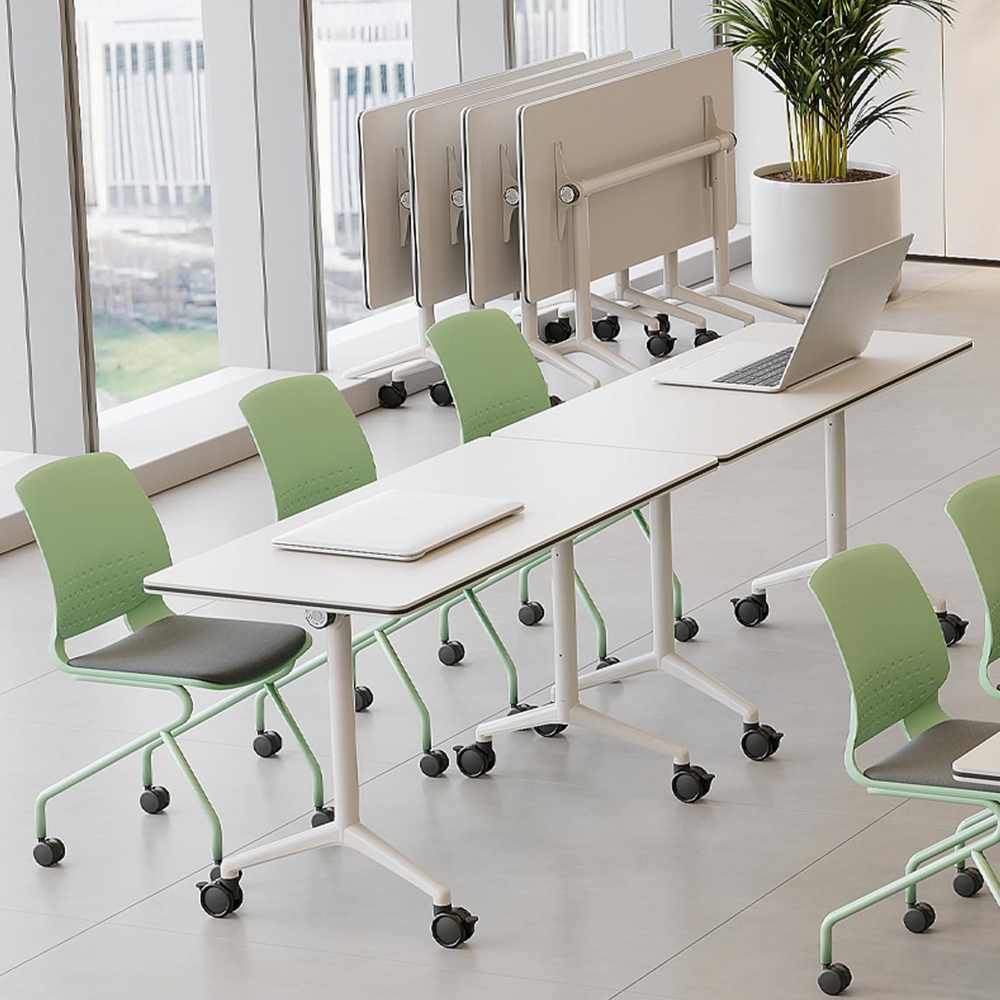 rzoizwko Modular Folding Conference Room Tables with Wheels, Flip Top Training Table System for Office & Classroom, Mobile Joinable Meeting Desks for Seminar & Collaboration Spaces