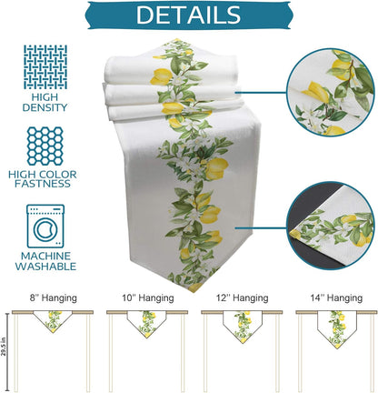 Cotton and Linen Triangle Table Runners, 72 Inches Long, Summer Lemons White Floral Swirls for Wedding Party Decoration