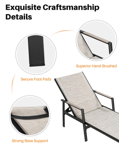 SEEHILL Outdoor Chaise Lounge Set of 2, Never-Rust Aluminum Patio Lounge Chairs with 3D Ultra-Thick Textilene, 6-Position Adjustable Backrest Pool Loungers for Sunbathing, Poolside, Beach, Lawn
