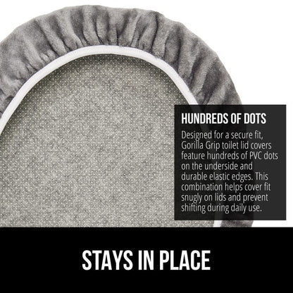 GORILLA GRIP Thick Memory Foam Bathroom Toilet Lid Seat Cover, Soft Velvet Topside, Machine Wash, Plush Cushioned Covers Fits Most Size Lids, Decorative Bath Room Accessories, 19.5x18.5, Grey