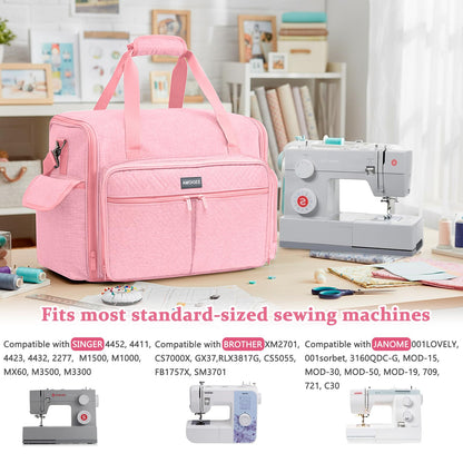 AMOIGEE Full-Open Sewing Machine Case with Wheels, Large Rolling Sewing Machine Bag with Detachable Foldable Dolly, Heavy-Duty Embroidery Tote for Brother Singer Janome Standard Machines Storage