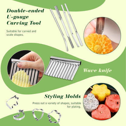 46-Piece Stainless Steel Fruit Carving Tools Set - Professional Watermelon Carving Knife Kit with Ergonomic Handles & Portable Case, Durable Fruit Cutting Tools for Culinary Arts, Sculpting, Peeling