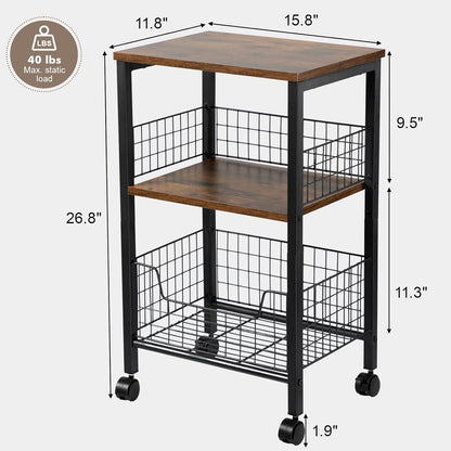 3-Tier Hadulcet Small End Table, Side Table with Storage Basket, Industrial Style Side End Table for Living Room
